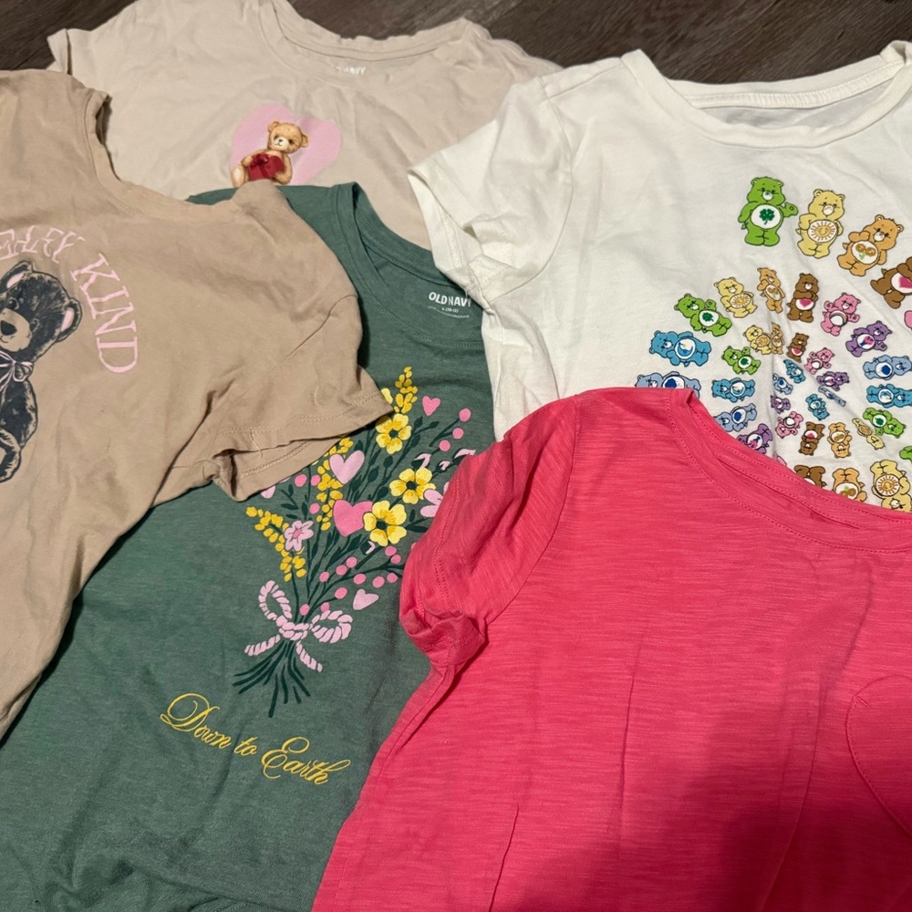 Old Navy Girls' Green Floral Graphic Tee - Multicolor Care Bears & Pink Tee Set